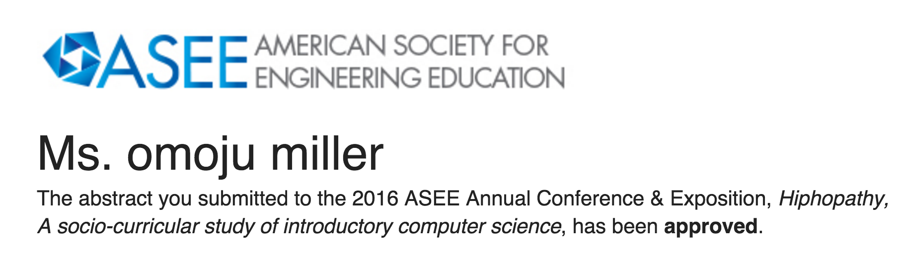 Ms Miller, accepted