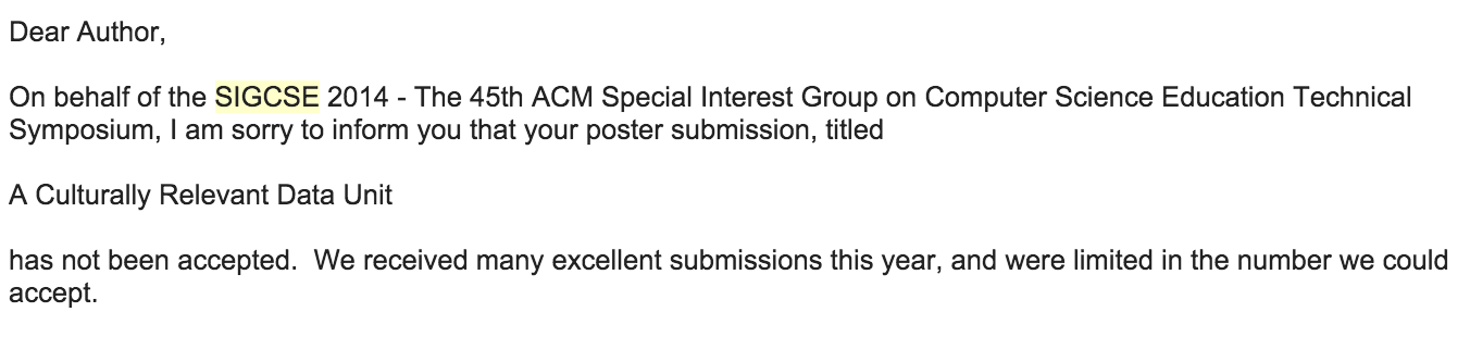 Ms Miller, Rejected at SIGCSE